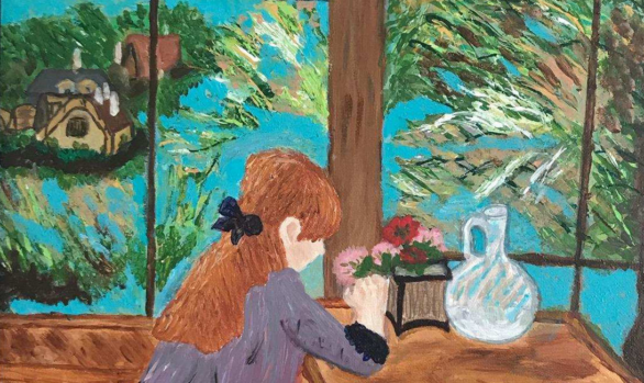 Rendition of Berthe Morisot's Girl with Red Hair Sitting on a Veranda by Rikki