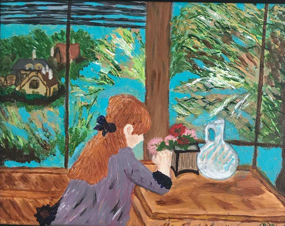 Rendition of Berthe Morisot's Girl with Red Hair Sitting on a Veranda by Rikki